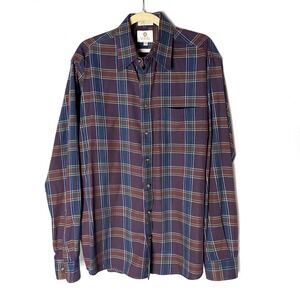 Viyella Plaid Button Down Shirt‎ Purple Long Sleeve Cotton Wool Blend Sz Large